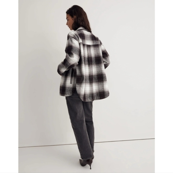 Madewell Twill Flannel Shirt Jacket Windowpane Plaid Black White Medium Shacket - Picture 4 of 10
